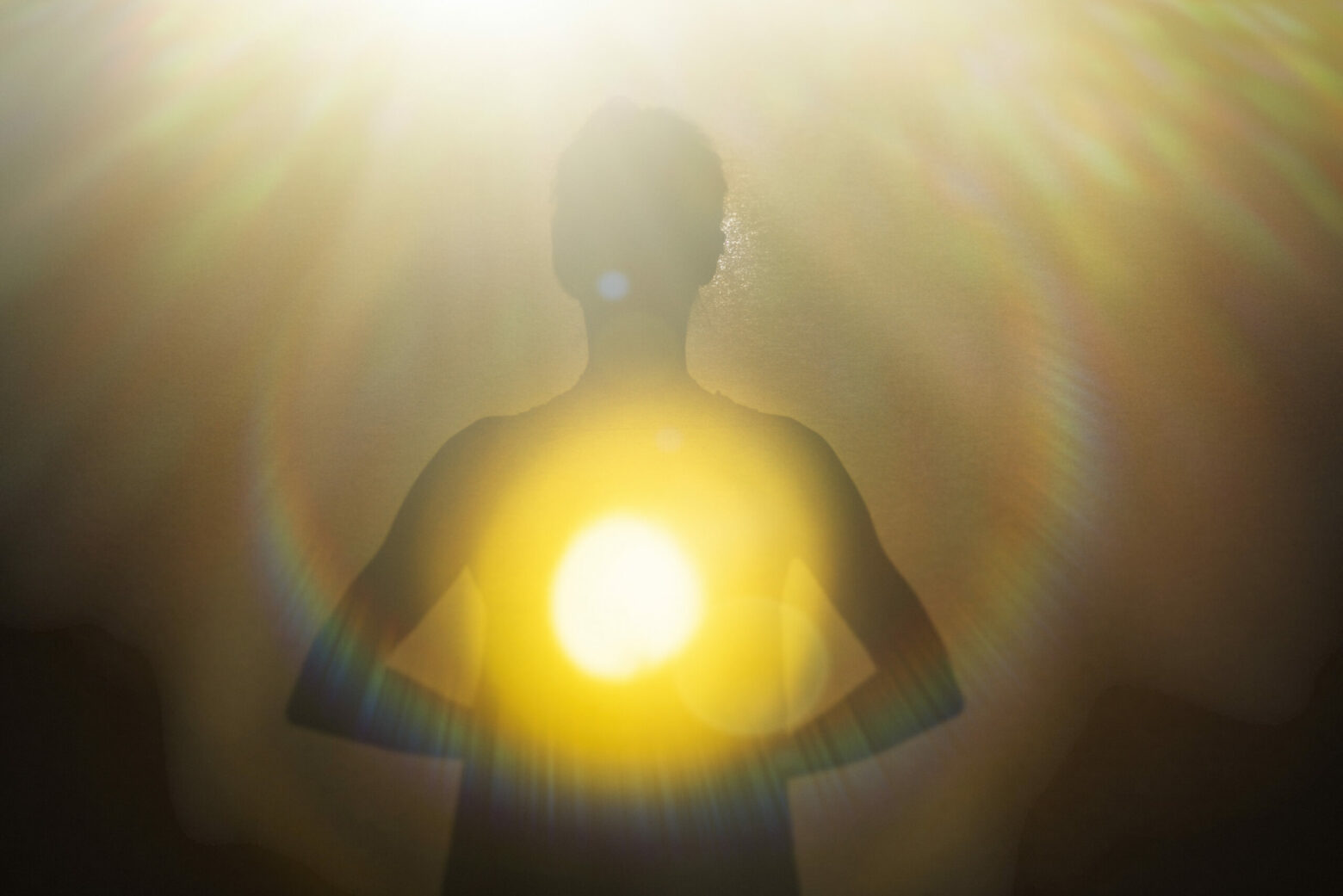 Woman,Radiating,Light,From,Within,Into,An,Opening,Of,Spiritual